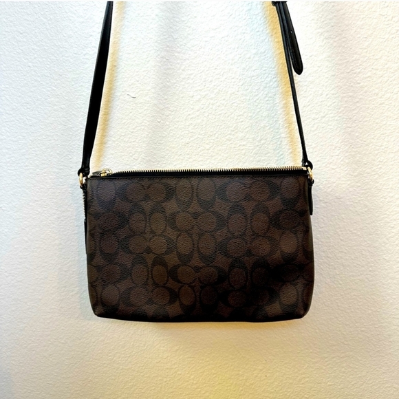 Coach Brown and Black Crossbody Bag with Signature Monogram - Picture 2 of 10
